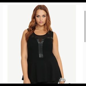 Torrid Black Leather Mesh Inset Peplum Top Size 2XL